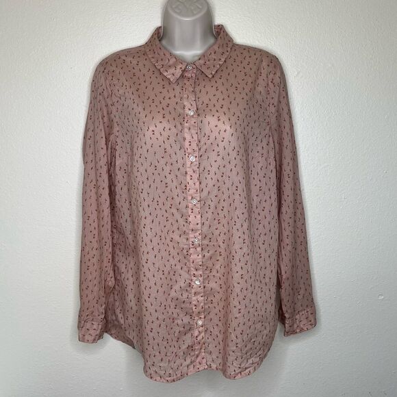 Old Navy Ditsy Floral Tan Red Button Up Long Sleeve Cotton Shirt Women Large NWT - Picture 14 of 14